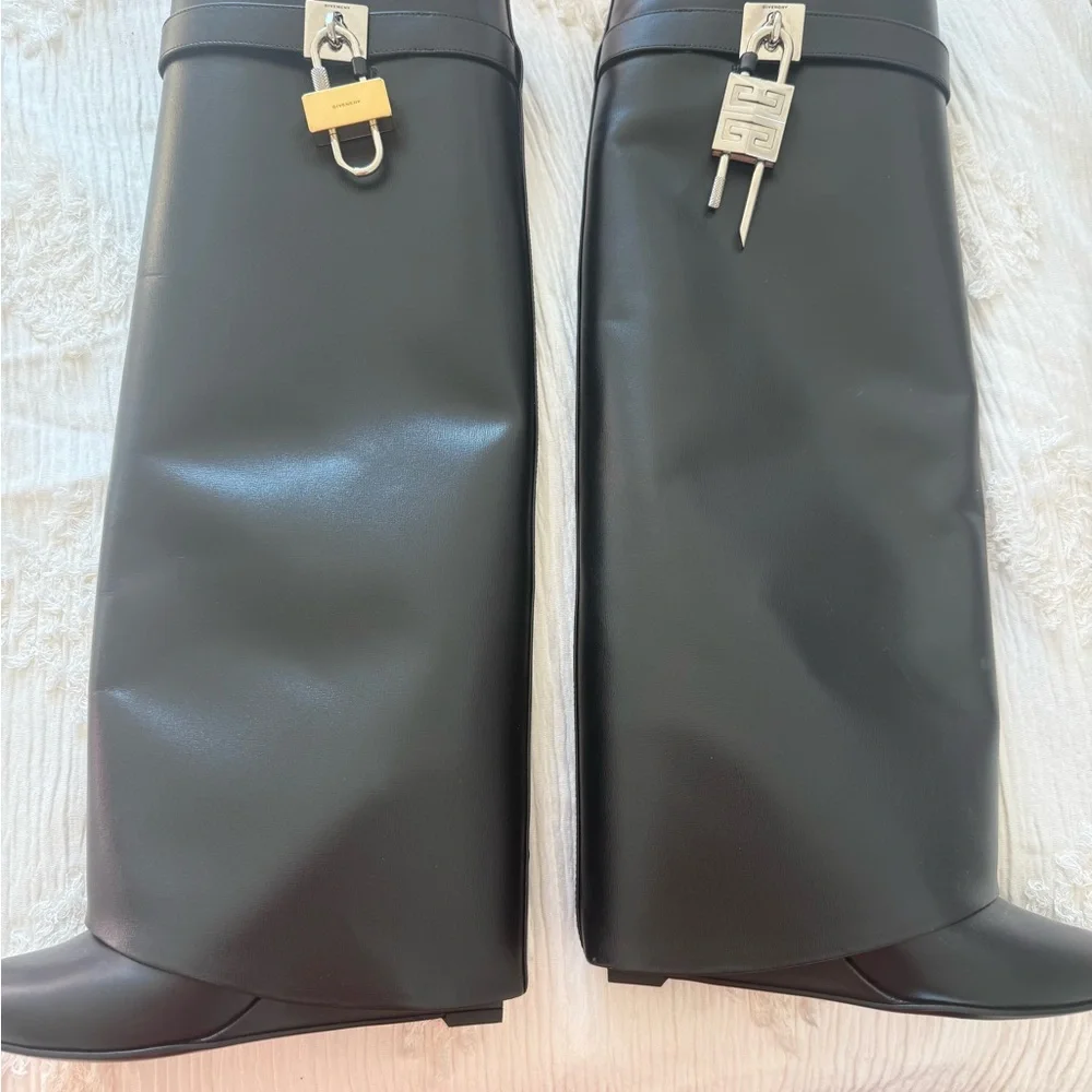 Givenchy Black Over the Knee Boots with Gold Accent - Picture 3 of 5